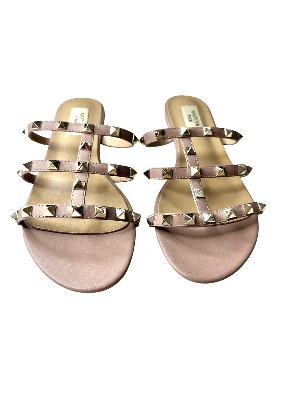 Kaitlyn Pan Pink Blush Rock Studded Strappy Flat Sandals Size 8.5